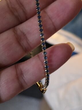 Gold Bracelet with Blue Stones - Elegant Women’s Tennis Bracelet